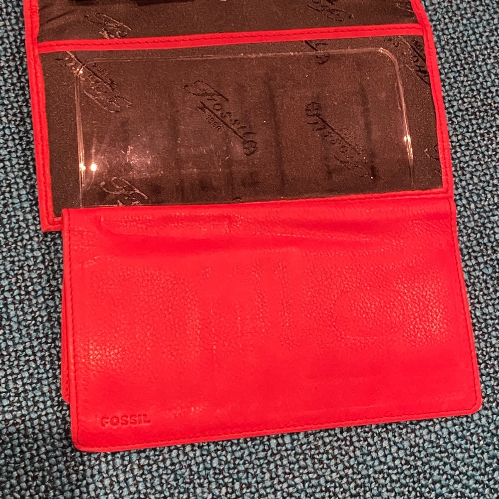 Fossil Coral-Red Leather Envelope Wallet - Picture 6 of 7